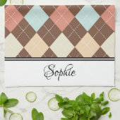 Roze & Groene Argyle Gepersonaliseerd Theedoek (Gevouwen)