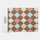 Roze & Groene Argyle Gepersonaliseerd Theedoek (Horizontaal)