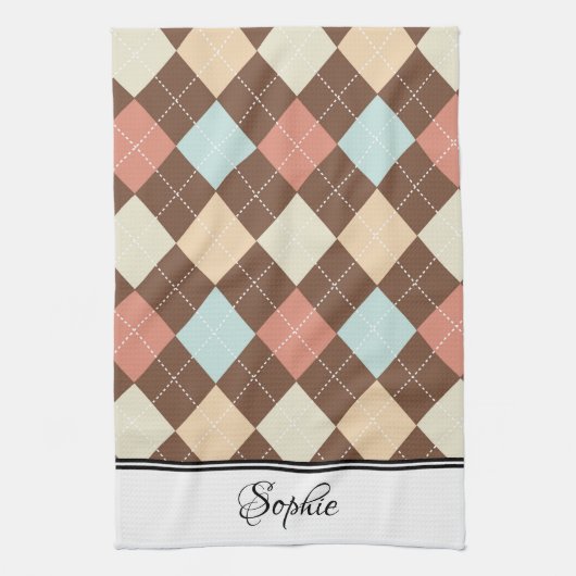 Roze & Groene Argyle Gepersonaliseerd Theedoek (Verticaal)