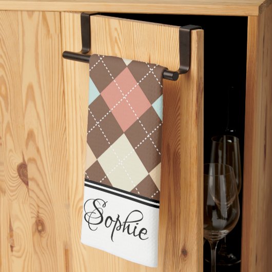 Roze & Groene Argyle Gepersonaliseerd Theedoek (Derde Gevouwen)