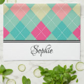 Roze & Groene Argyle Gepersonaliseerd Theedoek (Gevouwen)
