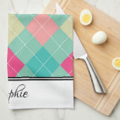 Roze & Groene Argyle Gepersonaliseerd Theedoek (Quarter Fold)
