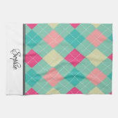 Roze & Groene Argyle Gepersonaliseerd Theedoek (Horizontaal)
