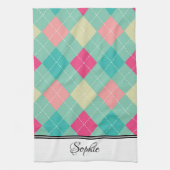 Roze & Groene Argyle Gepersonaliseerd Theedoek (Verticaal)