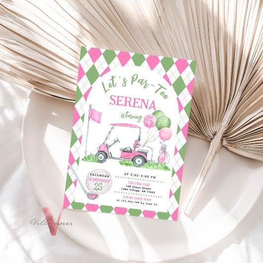 Roze Groene Argyle Golf Verjaardag Par-T-shirt Uit Kaart