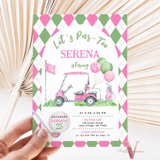 Roze Groene Argyle Golf Verjaardag Par-T-shirt Uit Kaart