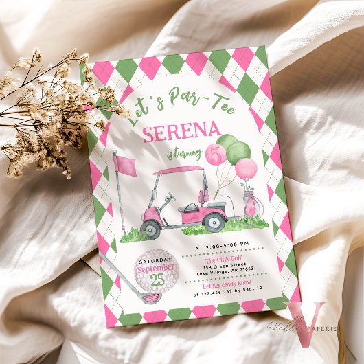 Roze Groene Argyle Golf Verjaardag Par-T-shirt Uit Kaart