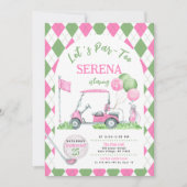 Roze Groene Argyle Golf Verjaardag Par-T-shirt Uit Kaart (Voorkant)