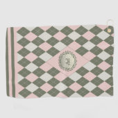 Roze Groene Argyle Monogrammed Golfhanddoek (Horizontaal)