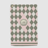 Roze Groene Argyle Monogrammed Golfhanddoek (Voorkant)