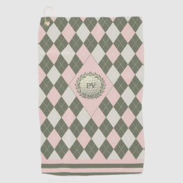 Roze Groene Argyle Monogrammed Golfhanddoek
