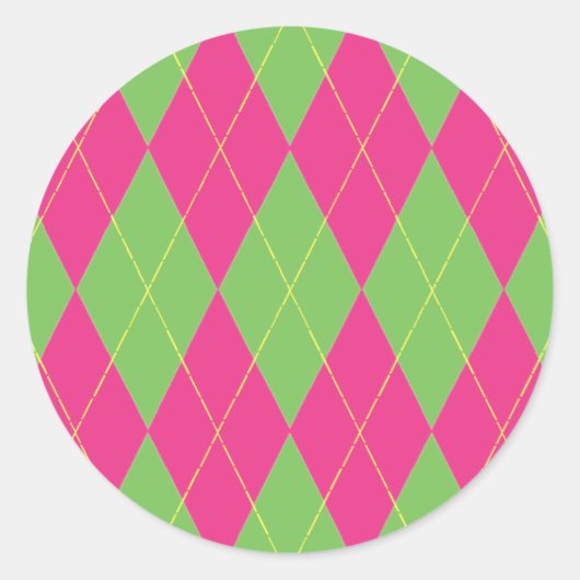 Roze & Groene Argyle Ronde Sticker (Voorkant)