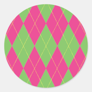 Roze & Groene Argyle Ronde Sticker