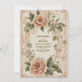 Roze Groene Art Nouveau Bloemen Bruiloft Kaart (Voorkant)