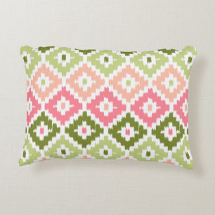 Roze groene Aztec tribale printplaat Ikat Diamond  Accent Kussen