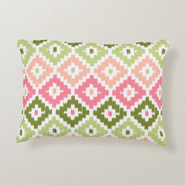 Roze groene Aztec tribale printplaat Ikat Diamond  Accent Kussen (Achterkant)