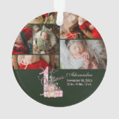 Roze Groene Baby Eerste Kerstmis Ornament (achterkant)