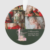 Roze Groene Baby Eerste Kerstmis Ornament (voorkant)