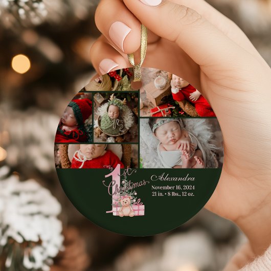 Roze Groene Baby Eerste Kerstmis Ornament
