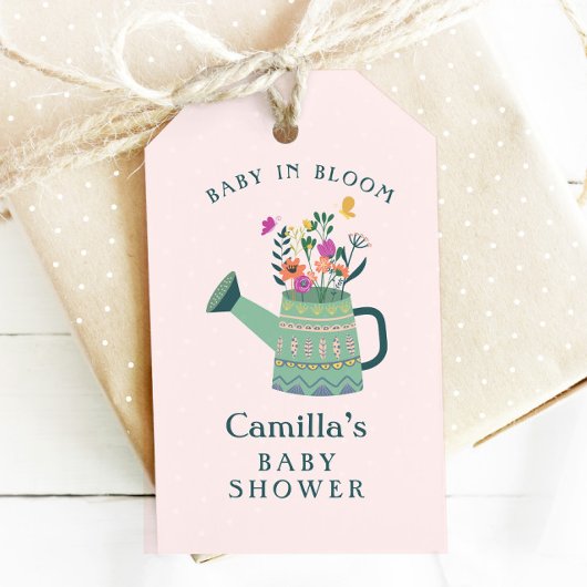 Roze groene Baby in het Baby shower Bloom Cadeaulabel