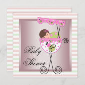 Roze Groene Baby Meisje Douche Uitnodigingen (Voorkant / Achterkant)