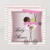 Roze Groene Baby Meisje Douche Uitnodigingen (Voorkant / Achterkant)