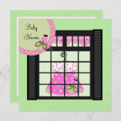 Roze Groene Baby Meisje Douche Uitnodigingen (Voorkant / Achterkant)