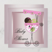 Roze Groene Baby Meisje Douche Uitnodigingen (Voorkant / Achterkant)