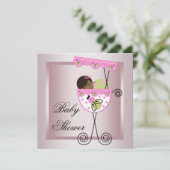 Roze Groene Baby Meisje Douche Uitnodigingen (Staand voorkant)