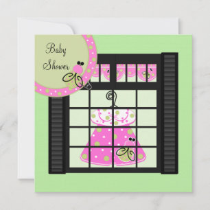 Roze Groene Baby Meisje Shower Uitnodigingen