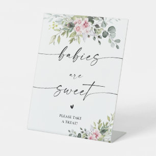 Roze Groene Baby's Zijn Zoete Bord Reclamebord Met Voetstuk