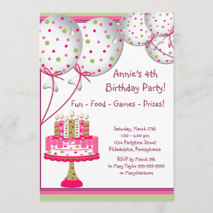 Roze groene ballonnen Cake Girls 4e verjaardag Kaart