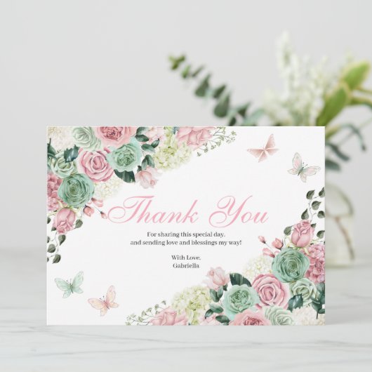 Roze & Groene betoverde tuin Bedankkaart (Staand voorkant)