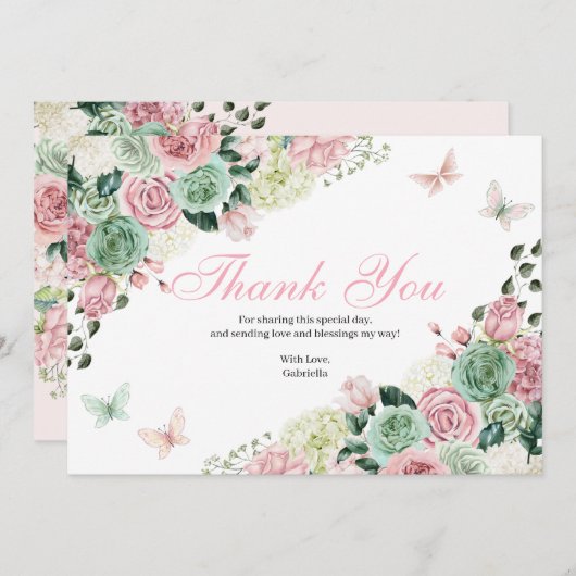 Roze & Groene betoverde tuin Bedankkaart (Voorkant / Achterkant)