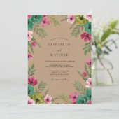 Roze Groene Blad Bruiloft Kaart (Staand voorkant)