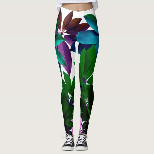 Roze & Groene Bladeren Broek Leggings (Voorkant)