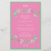 Roze Groene Bladeren Budget Trouw Uitnodigingen (Voorkant)