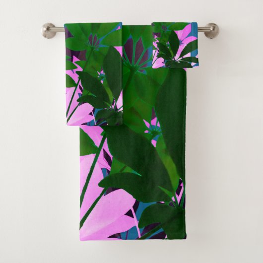 Roze & Groene bladeren handdoek set (Insitu)