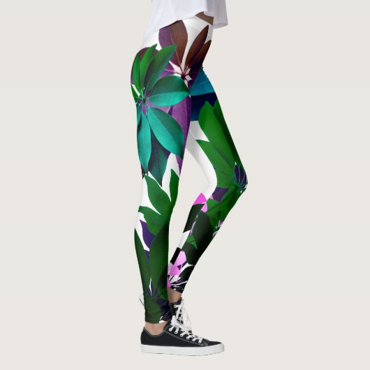 Roze & Groene bladeren Leggings (Rechts)