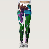 Roze & Groene bladeren Leggings (Voorkant)