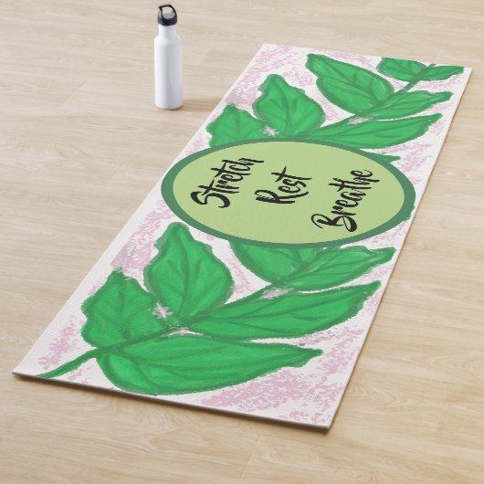 Roze Groene Bladeren Strekken Rust Ademen Yogamat (In situ)
