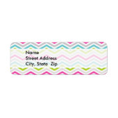 Roze, Groene, Blauwe en Witte Chevron Strepen Etiket (Voorkant)