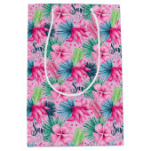 Roze groene blauwe Floral Bright Tropische verjaar Medium Cadeauzakje (Voorkant)