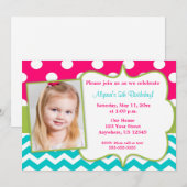 Roze groene Blauwgroen Chevron Foto uitnodigen Kaart (Voorkant / Achterkant)