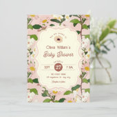 Roze groene bloem baby shower kaart (Staand voorkant)