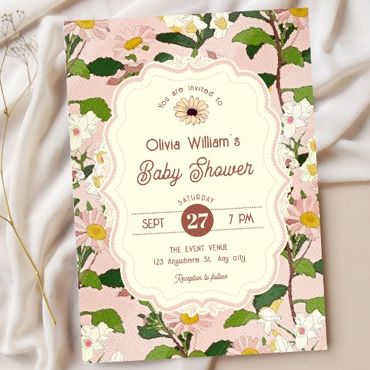 Roze groene bloem baby shower kaart