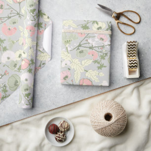 Roze groene bloem - botanisch patroon cadeaupapier