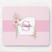 Roze groene bloem- en streepmonogram muismat (Voorkant)