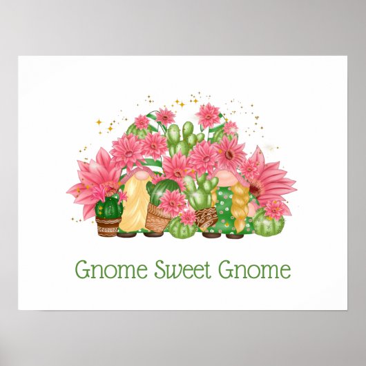 Roze Groene Bloem Gnooms Kabouter Sweet Kabouter  Poster (Voorkant)