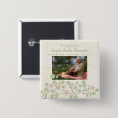 Roze groene bloem in memoriam foto pinback button (Voorkant /achterkant)